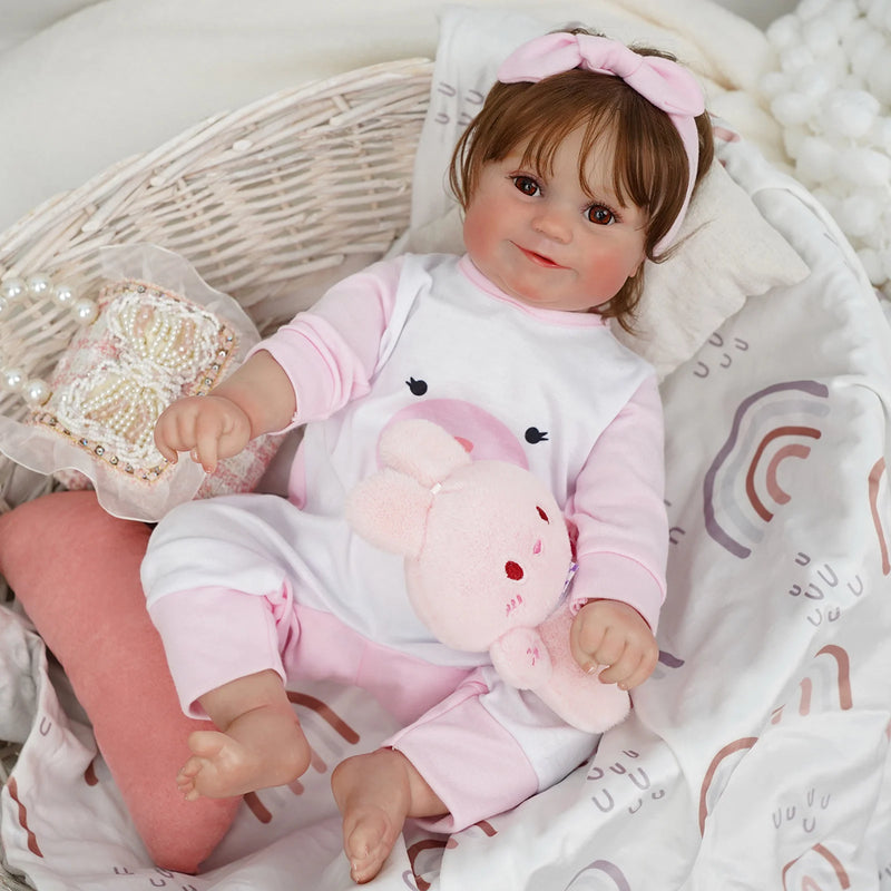 Boneca bebê Reborn Maddie de 48 cm, corpo de silicone pintado à mão realista.