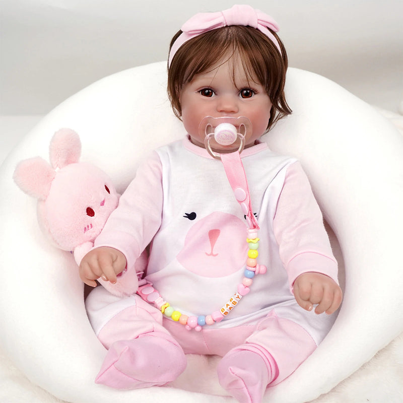 Boneca bebê Reborn Maddie de 48 cm, corpo de silicone pintado à mão realista.