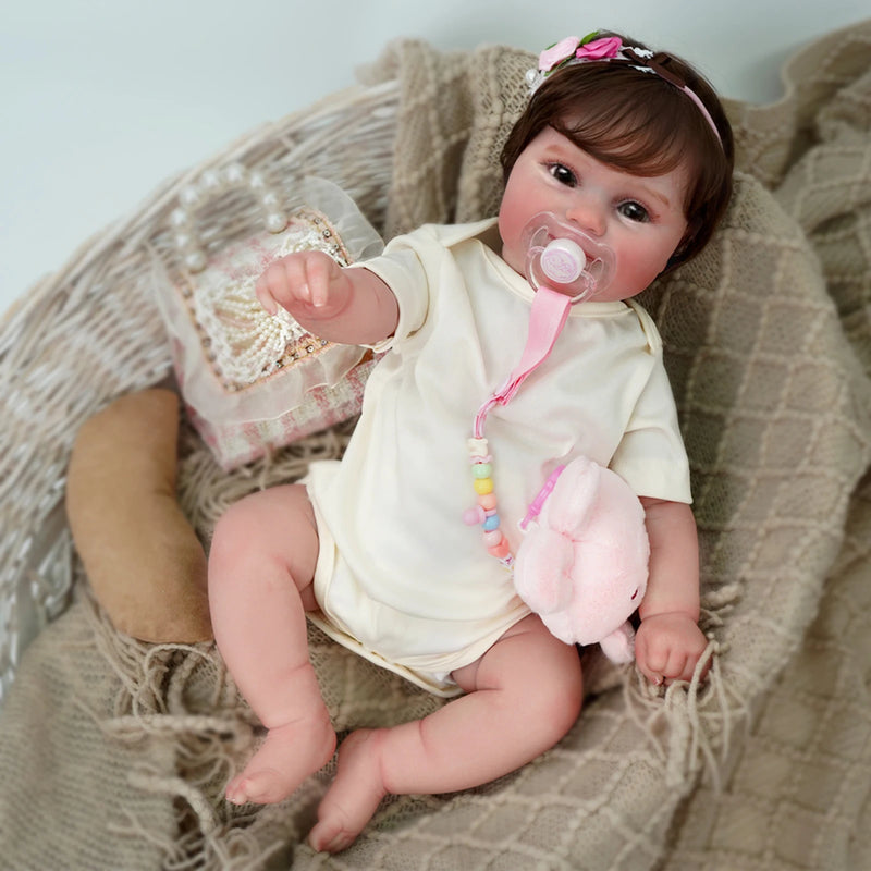 Boneca bebê Reborn Maddie de 48 cm, corpo de silicone pintado à mão realista.